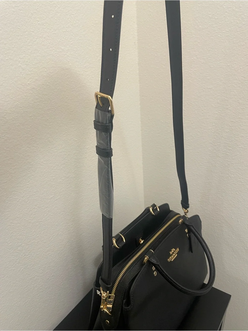 Coach Black Saffiano-Style Dome Satchel with Gold Hardware
